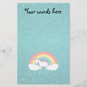 Rainbow unicorn turquoise glitter briefpapier
