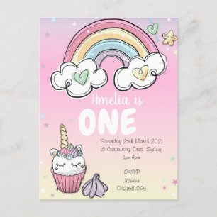 Rainbow Unicorn Uitnodiging Briefkaart