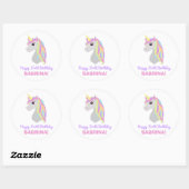 Rainbow Unicorn Verjaardag Custom Name Age Sticker (Vel)