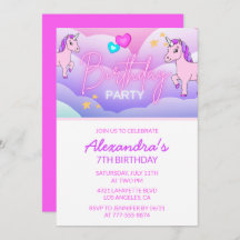 Rainbow Unicorn Verjaardag Uitnodigingen 7e Roze