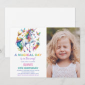 Rainbow Unicorn Verjaardag Uitnodigingen foto (Voorkant / Achterkant)