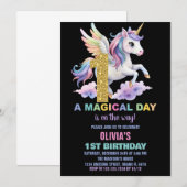 Rainbow Unicorn Verjaardag Uitnodigingen Vliegen (Voorkant / Achterkant)