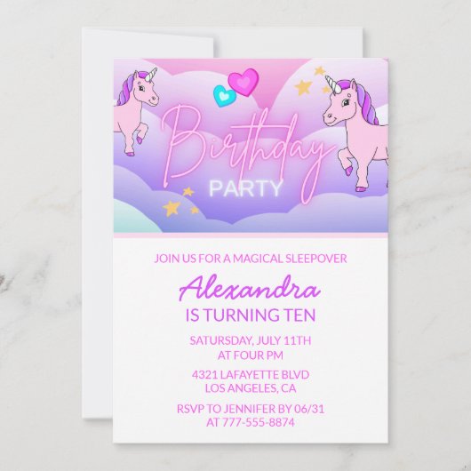 Rainbow Unicorn verjaardagsuitnodigingen 10e roze Kaart (Voorkant)