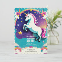 Rainbow Unicorn verjaardagsuitnodigingen - magisch