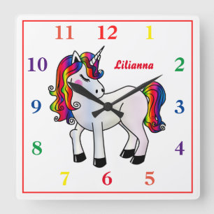 Rainbow Unicorn Vierkante Klok