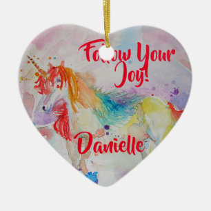 Rainbow Unicorn Waterverf Childs Name Decoration Keramisch Ornament