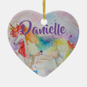 Rainbow Unicorn Waterverf Childs Name Decoration Keramisch Ornament