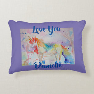 Rainbow Unicorn Waterverf Paarse Love Cushion Accent Kussen