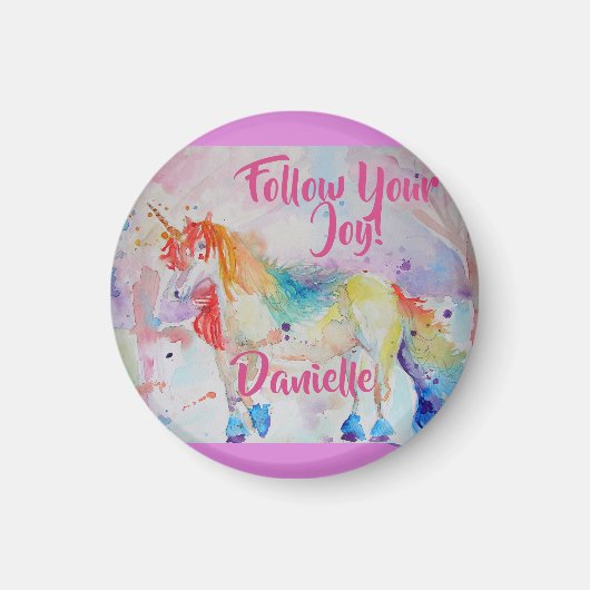 Rainbow Unicorn Waterverf Pink Magnet Magneet (Voorkant)
