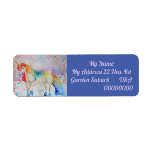 Rainbow Unicorn Waterverf Return Address Labels