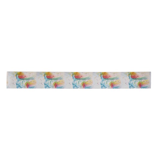 Rainbow Unicorn Waterverf Schilderen Satin Ribbon Lint (Voorkant)