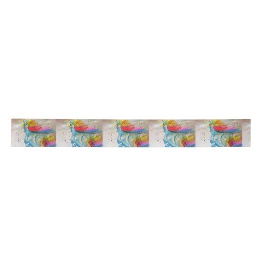 Rainbow Unicorn Waterverf Schilderen Satin Ribbon Lint (Voorkant)