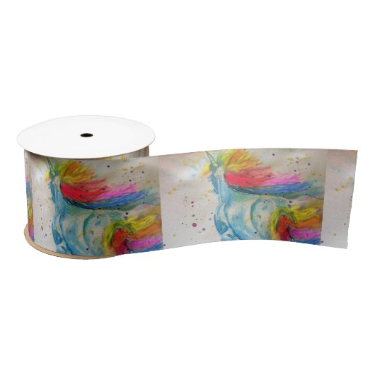Rainbow Unicorn Waterverf Schilderen Satin Ribbon Lint (Spoel)