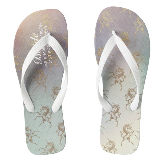 Rainbow Unicorn Wedding Flipflops BRIDE Gold Teenslippers (Voetbed)