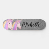 Rainbow Unicorns Girly Silver Glitter Persoonlijk Skateboard (Horizontaal)