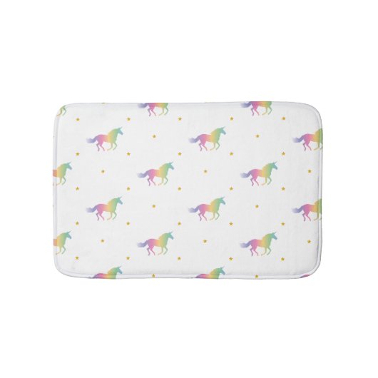 Rainbow Unicorns & Gold Stars Pattern Badmat (Voorkant)