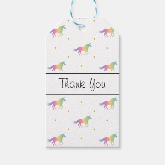 Rainbow Unicorns & Gold Stars Pattern Cadeaulabel (Voorkant)