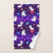 Rainbow Unicorns In Space Purple Ombre (Serviette à main)