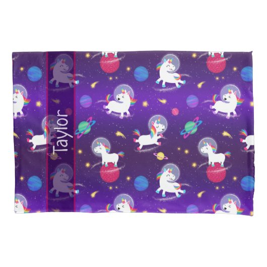 Rainbow Unicorns In Space Purple Ombre Kussensloop (Voorkant)