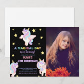 Rainbow Unicorns Invitations d'anniversaire avec p (Devant / Derrière)