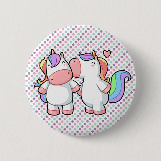 Rainbow Unicorns Kissing Love is Magical Polka Dot Ronde Button 5,7 Cm
