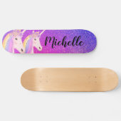 Rainbow Unicorns Paarse roze Glitter Personalizeer Skateboard (Horizontaal)