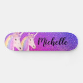 Rainbow Unicorns Paarse roze Glitter Personalizeer Skateboard (Horizontaal)