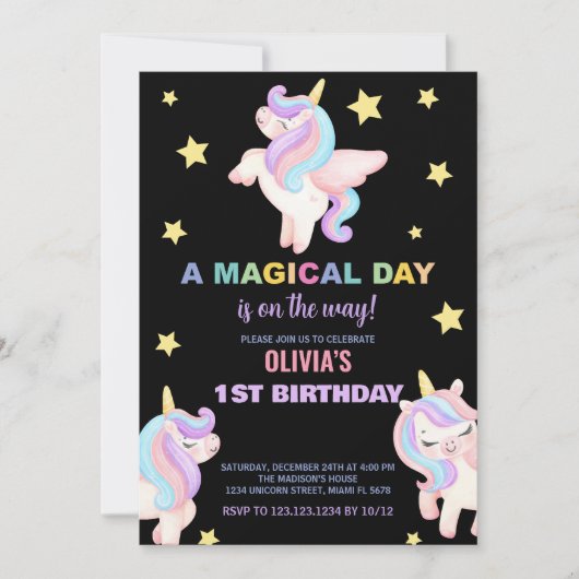 Rainbow Unicorns Verjaardag Uitnodigingen (Voorkant)