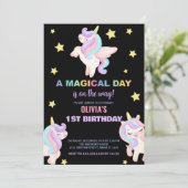 Rainbow Unicorns Verjaardag Uitnodigingen (Staand voorkant)