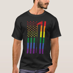Rainbow Us American Flag Golf Gay Pride Lgbtq Spor T-shirt