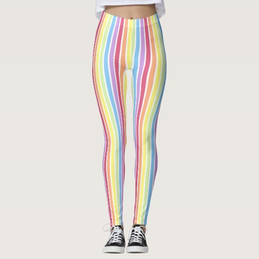 Rainbow Verticale stripes Pastel Kleurig Leggings (Voorkant)