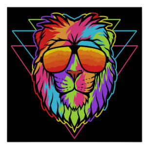 Rainbow Vibes Lion Perfect Poster