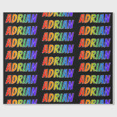 Rainbow Voornaam "ADRIAN"; vun en kleurrijk Cadeaupapier (Vlak)