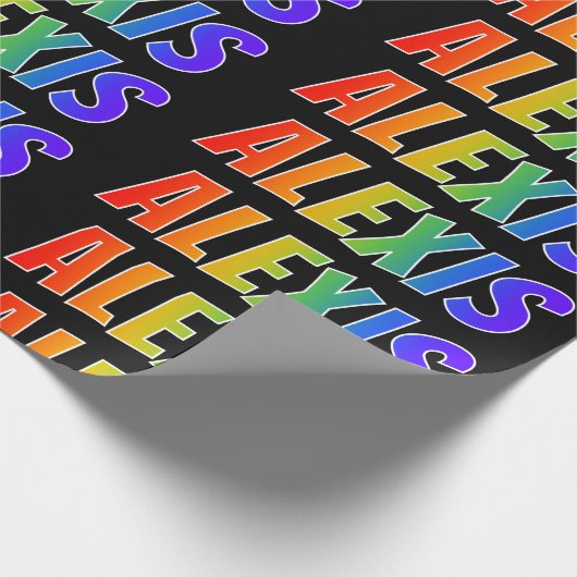 Rainbow Voornaam "ALEXIS"; vun en kleurrijk Cadeaupapier (Hoek)