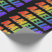 Rainbow Voornaam "AMELIA"; vun en kleurrijk Cadeaupapier (Hoek)