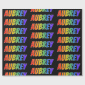 Rainbow Voornaam "AUBREY"; vun & kleurrijk Cadeaupapier (Vlak)