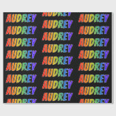 Rainbow Voornaam "AUDREY"; vun en kleurrijk Cadeaupapier (Vlak)