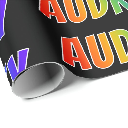 Rainbow Voornaam "AUDREY"; vun en kleurrijk Cadeaupapier (Rol Hoek)