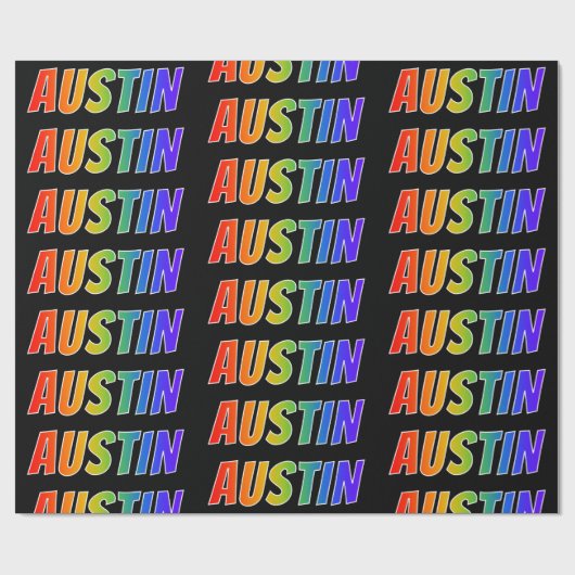 Rainbow Voornaam "AUSTIN"; vun en kleurrijk Cadeaupapier (Vlak)