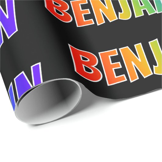 Rainbow Voornaam "BENJAMIN"; vun en kleurrijk Cadeaupapier (Rol Hoek)