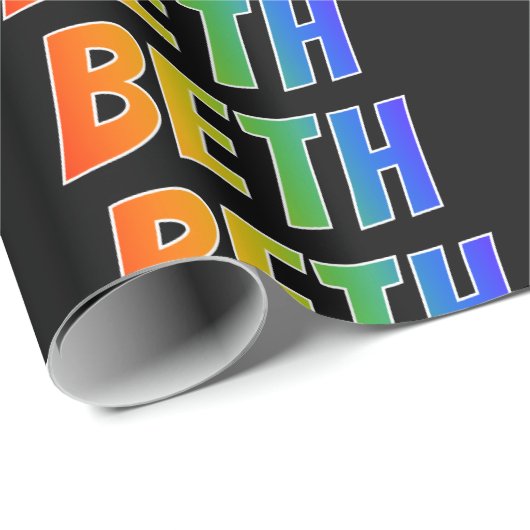 Rainbow Voornaam "BETH"; vun & kleurrijk Cadeaupapier (Rol Hoek)