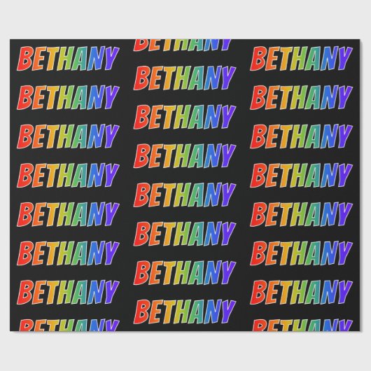 Rainbow Voornaam "BETHANY"; vun en kleurrijk Cadeaupapier (Vlak)