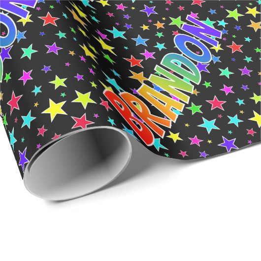 Rainbow voornaam "BRANDON" + sterren Cadeaupapier (Rol Hoek)