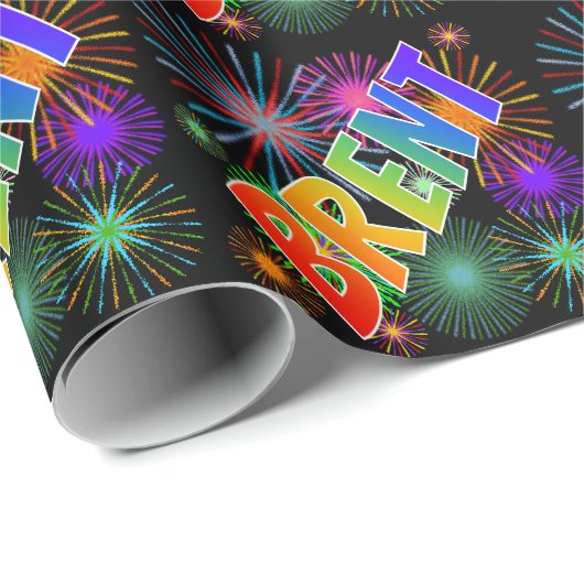 Rainbow Voornaam "BRENT" + Fireworks Cadeaupapier (Rol Hoek)