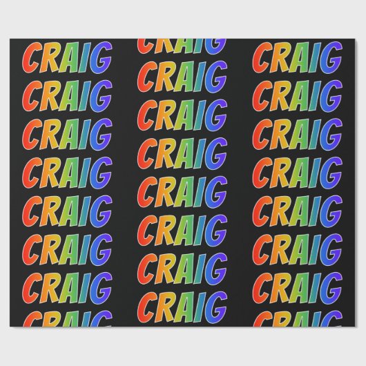 Rainbow Voornaam "CRAIG"; vun en kleurrijk Cadeaupapier (Vlak)