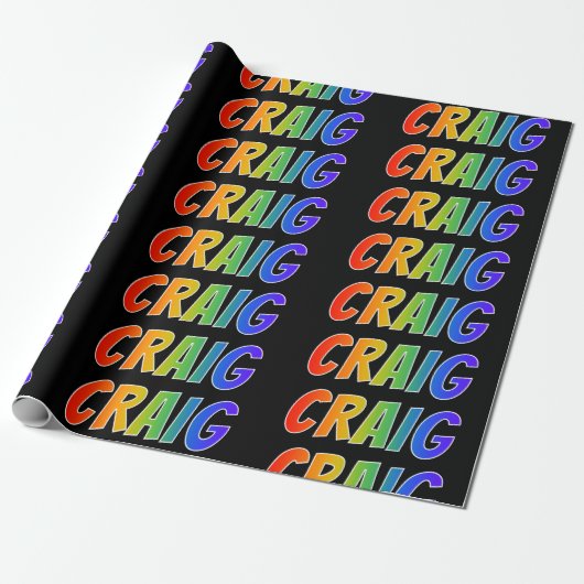 Rainbow Voornaam "CRAIG"; vun en kleurrijk Cadeaupapier (Uitgerold)