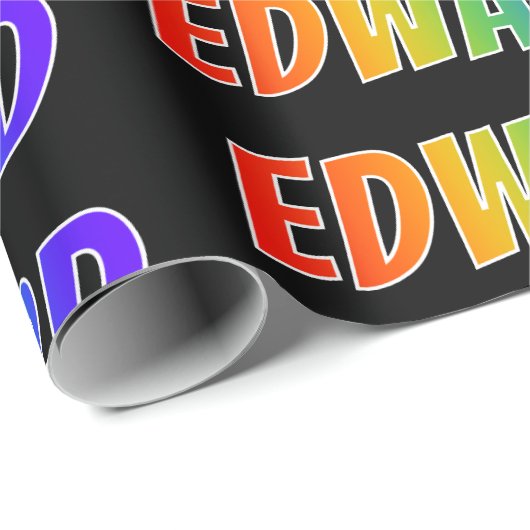 Rainbow Voornaam "EDWARD"; vun & kleurrijk Cadeaupapier (Rol Hoek)
