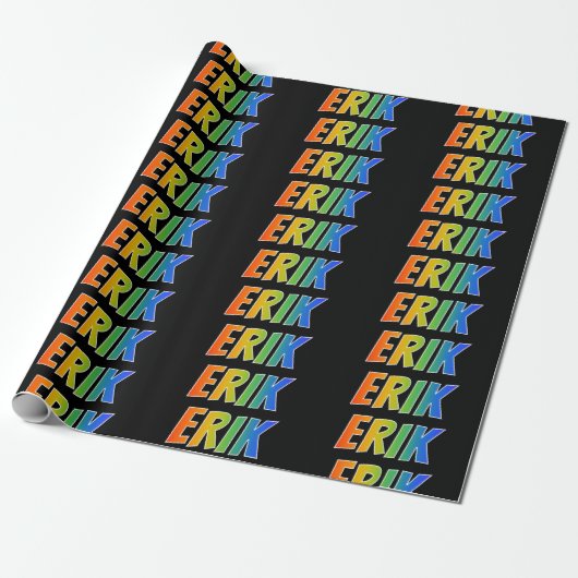 Rainbow Voornaam "ERIK"; vun en kleurrijk Cadeaupapier (Uitgerold)