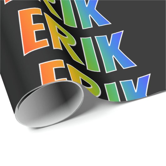 Rainbow Voornaam "ERIK"; vun en kleurrijk Cadeaupapier (Rol Hoek)