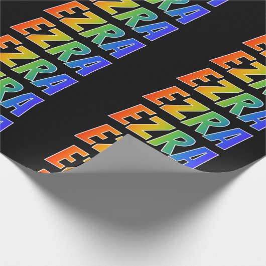 Rainbow Voornaam "EZRA"; vun en kleurrijk Cadeaupapier (Hoek)